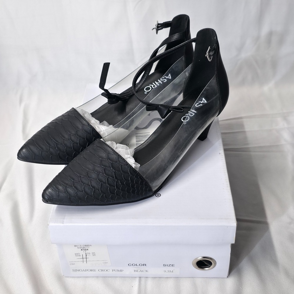 Ashro Women's Black Singapore Croc Pumps Size 9.5M New In‎ Box
